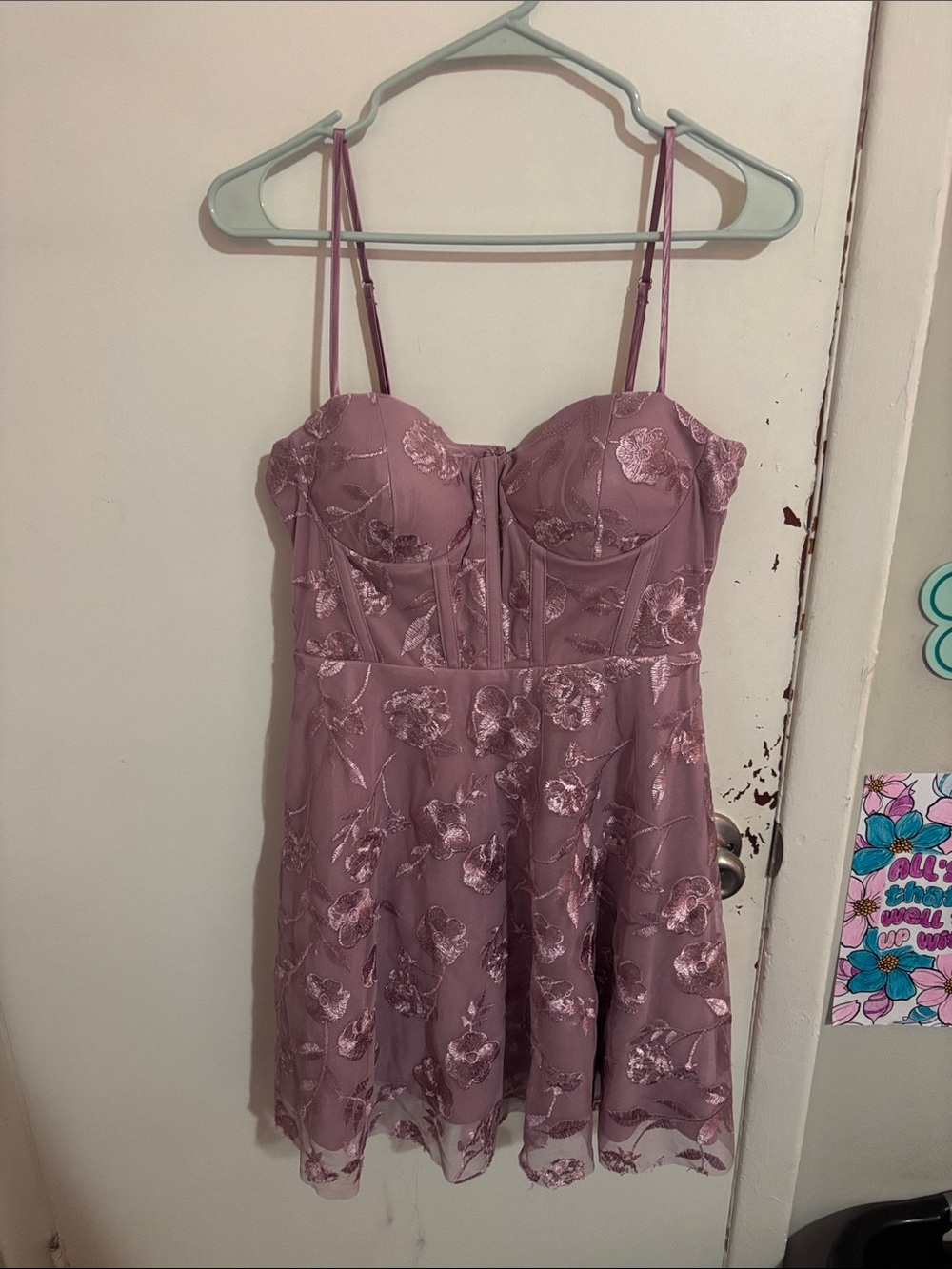 Junior's Size 9 Trixxi Floral Embroidered Dress with Built-in Bra Lilac